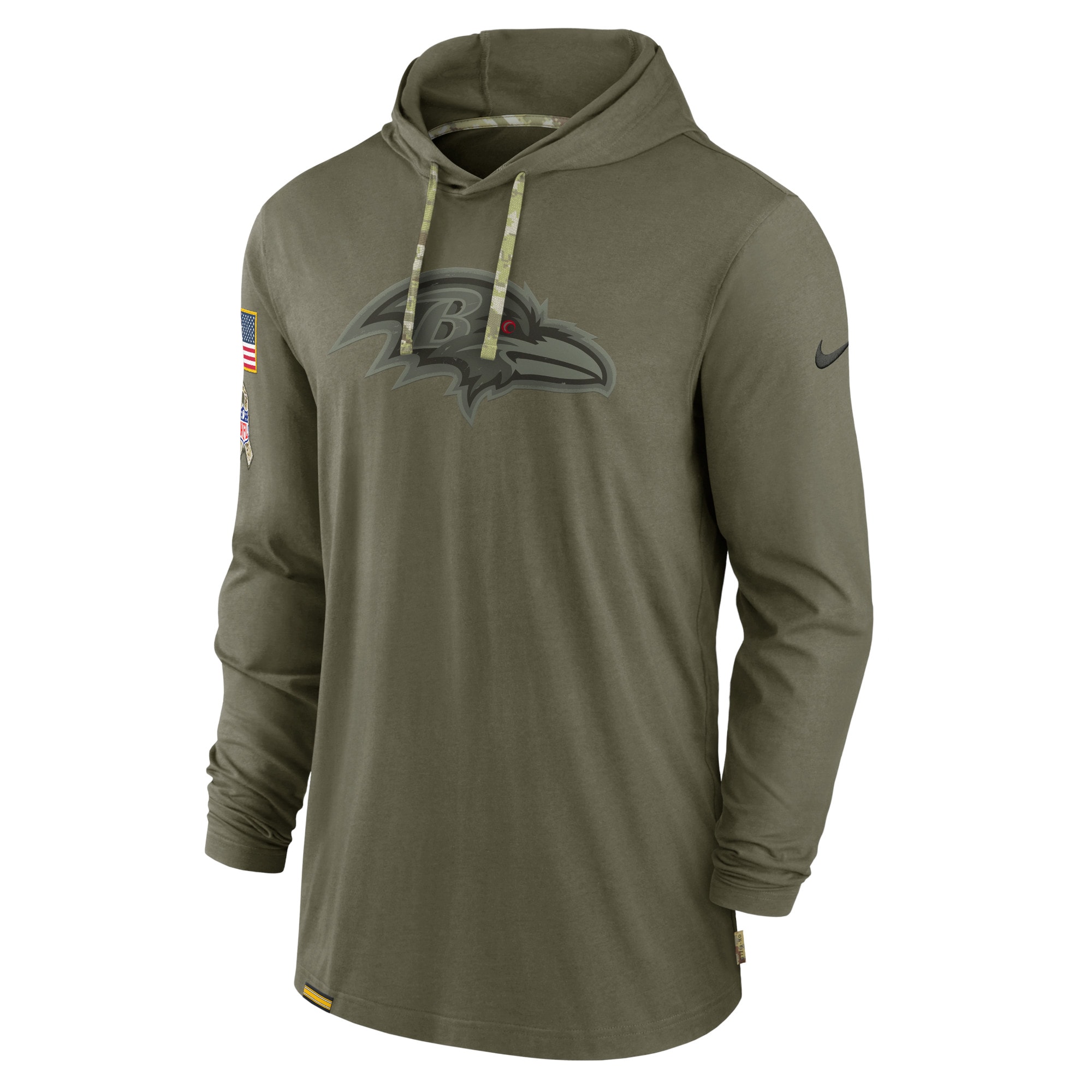 Men's Baltimore Ravens Nike Olive 2022 Salute to Service Tonal Pullover Hoodie