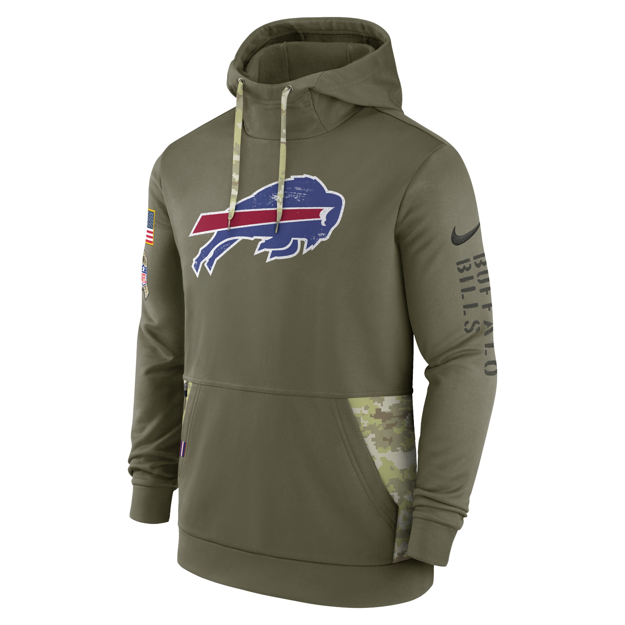 Men's Buffalo Bills Nike Olive 2022 Salute to Service Therma Performance Pullover Hoodie
