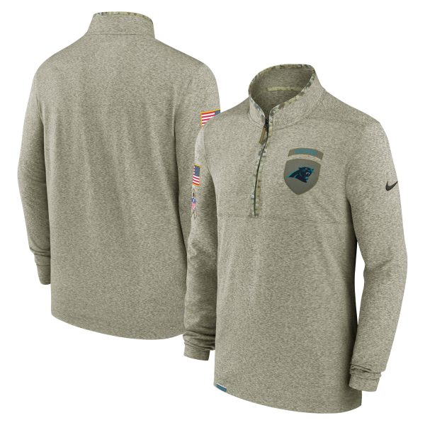 Men's Carolina Panthers Nike Olive 2022 Salute to Service Shield Quarter-Zip Top