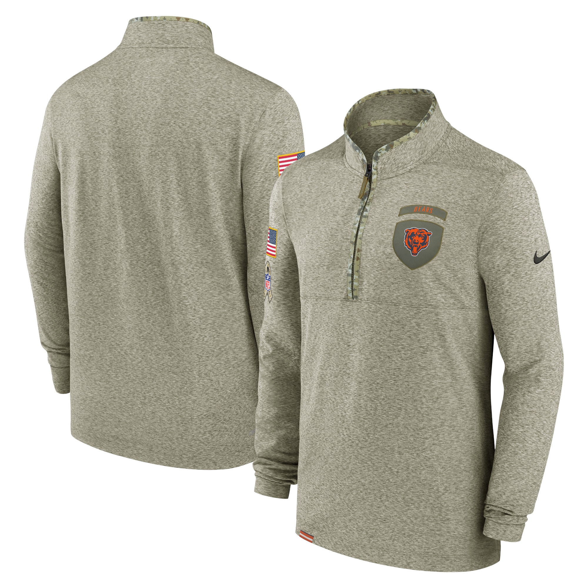 Men's Chicago Bears Nike Olive 2022 Salute to Service Shield Quarter-Zip Top