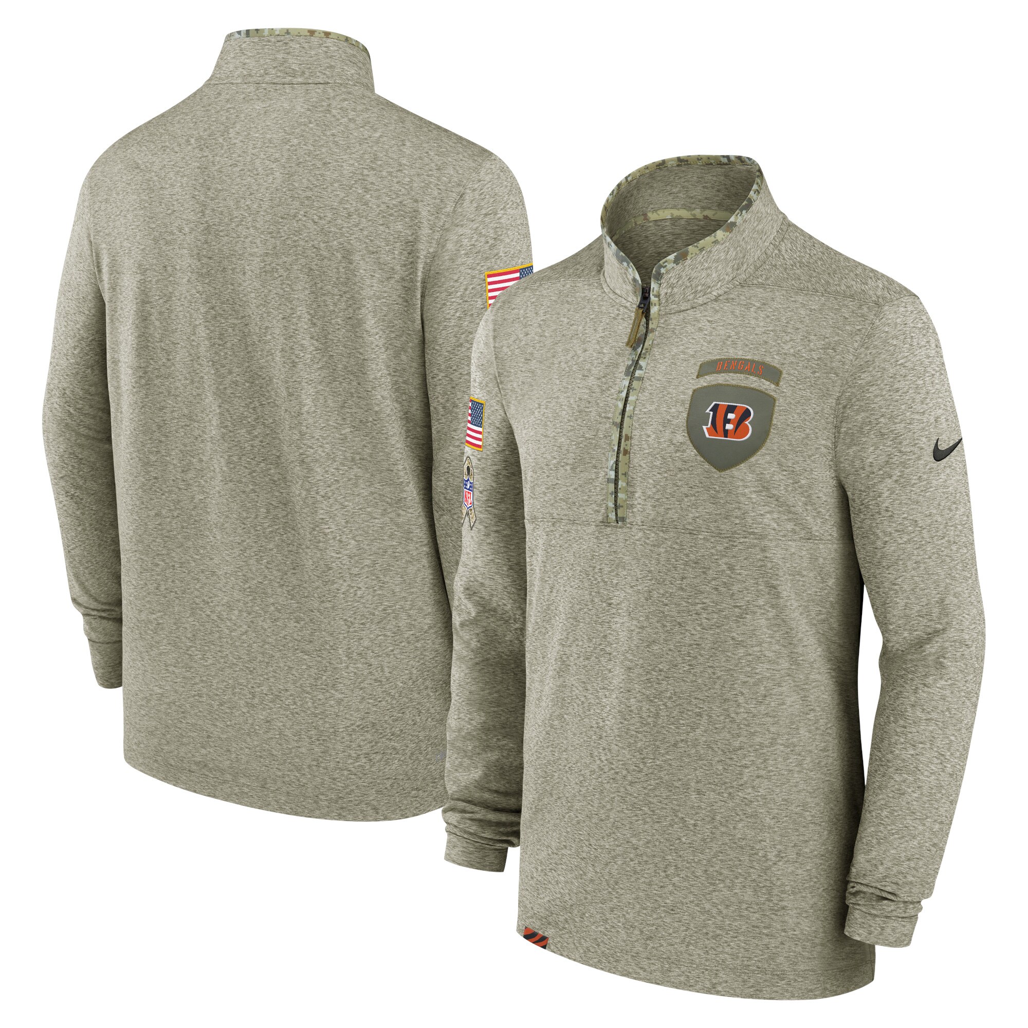 Men's Cincinnati Bengals Nike Olive 2022 Salute to Service Shield Quarter-Zip Top
