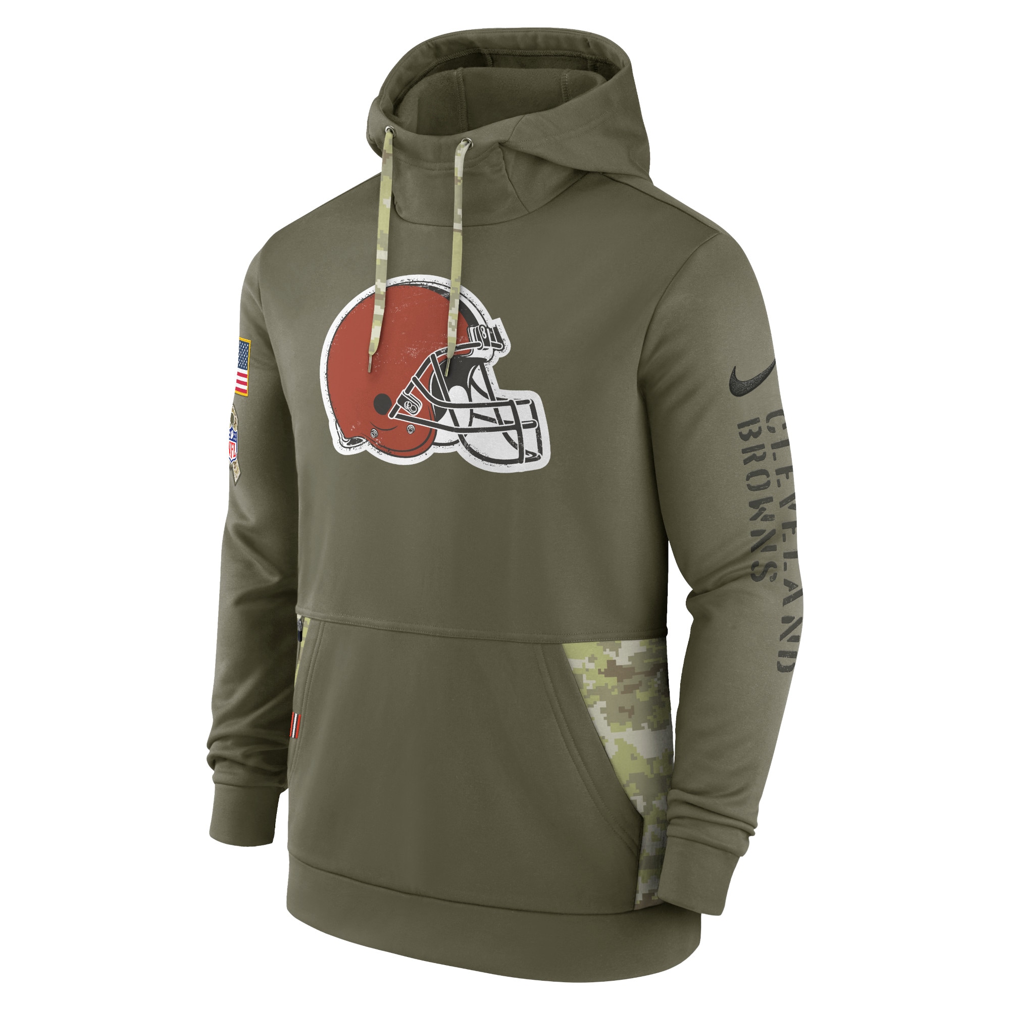 Men's Cleveland Browns Nike Olive 2022 Salute to Service Therma Performance Pullover Hoodie