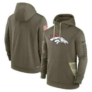 Men's Denver Broncos Nike Olive 2022 Salute to Service Therma Performance Pullover Hoodie