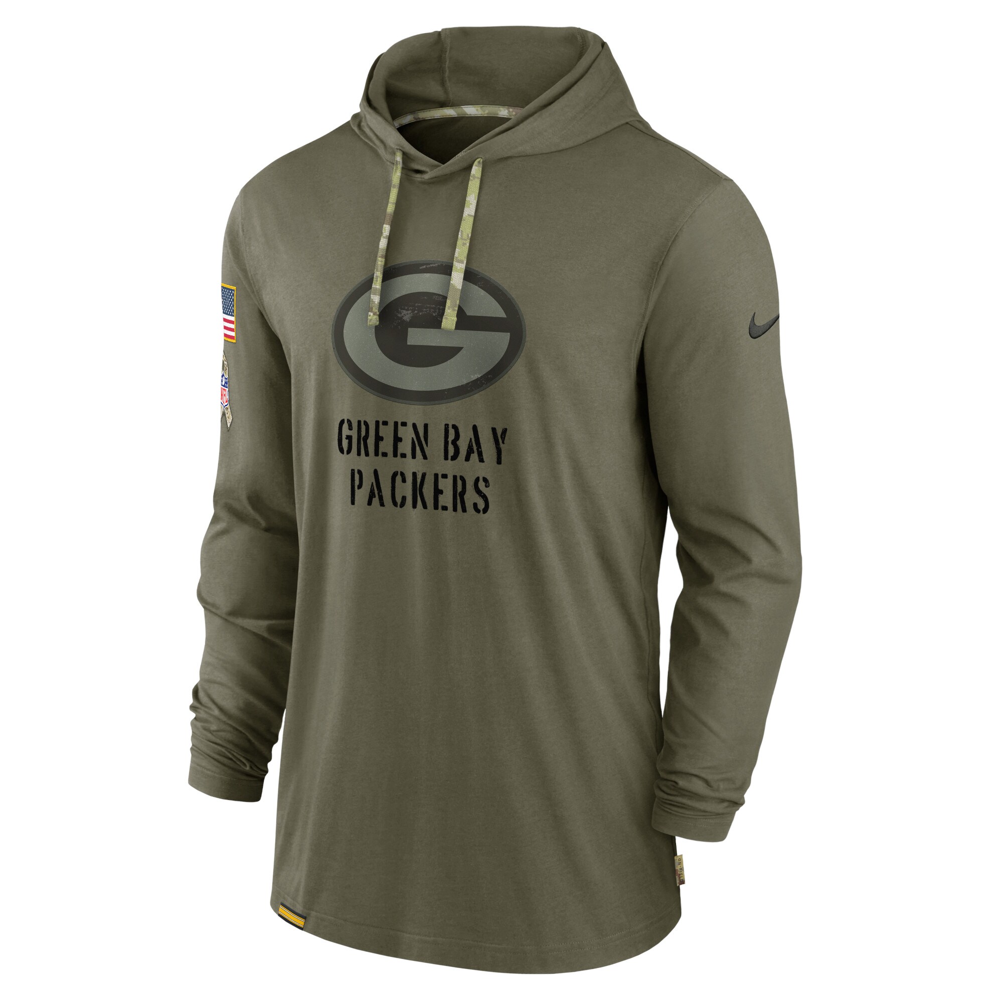 Men's Green Bay Packers Nike Olive 2022 Salute to Service Tonal Pullover Hoodie