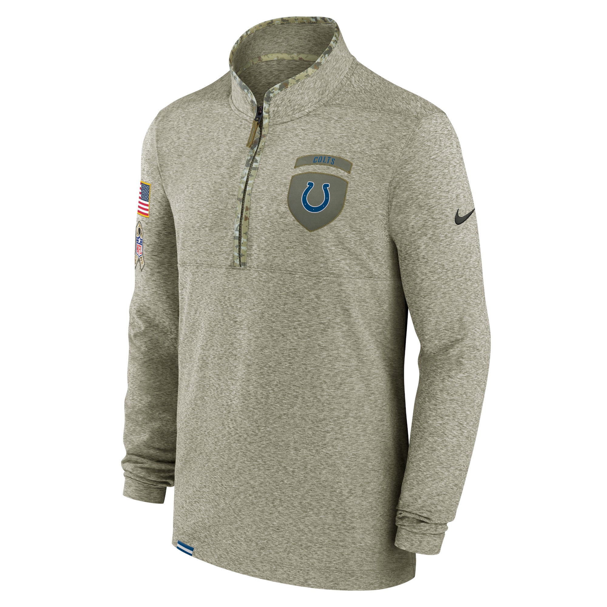 Men's Indianapolis Colts Nike Olive 2022 Salute to Service Shield Quarter-Zip Top