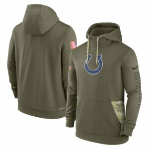Men's Indianapolis Colts Nike Olive 2022 Salute to Service Therma Performance Pullover Hoodie