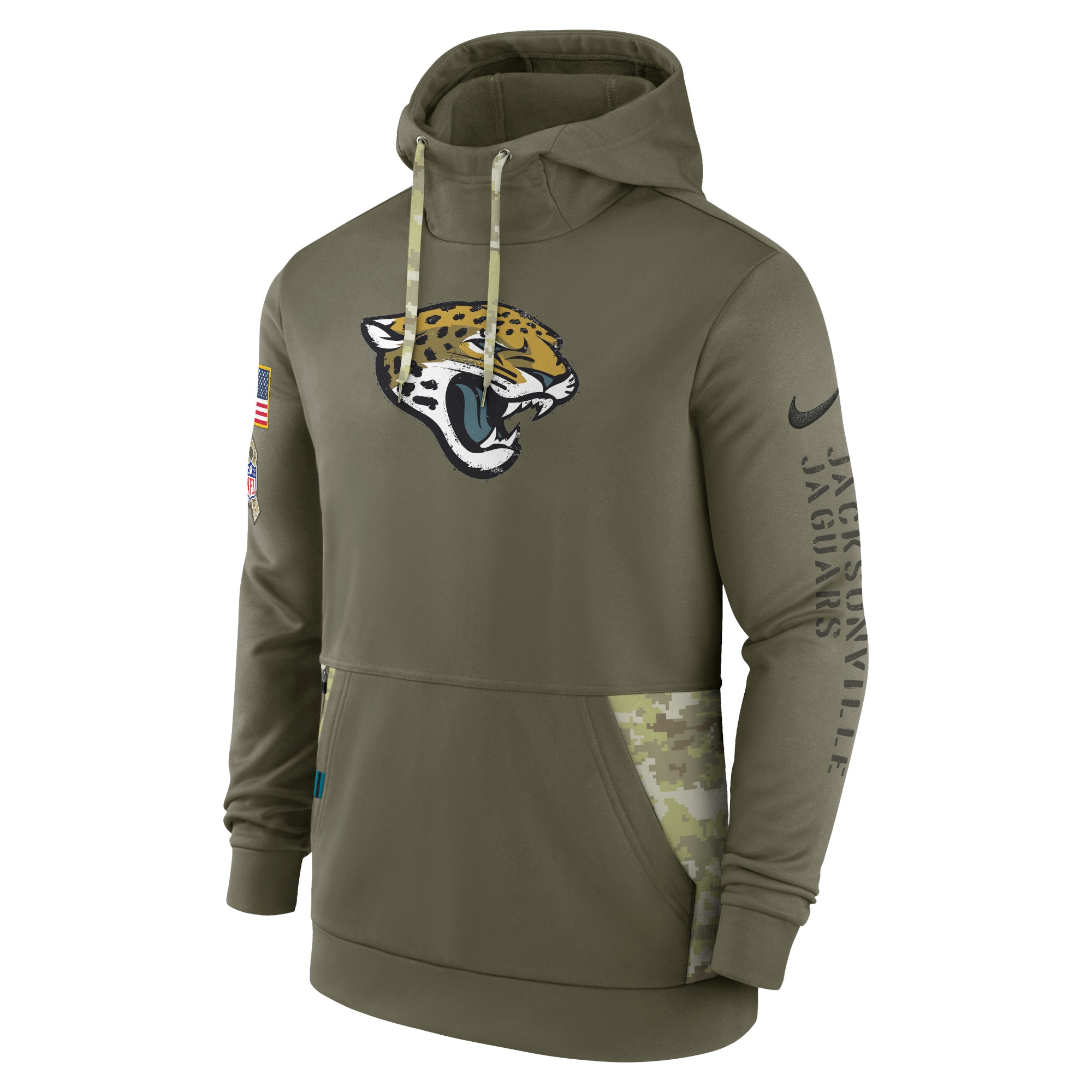 Men's Jacksonville Jaguars Nike Olive 2022 Salute to Service Therma Performance Pullover Hoodie