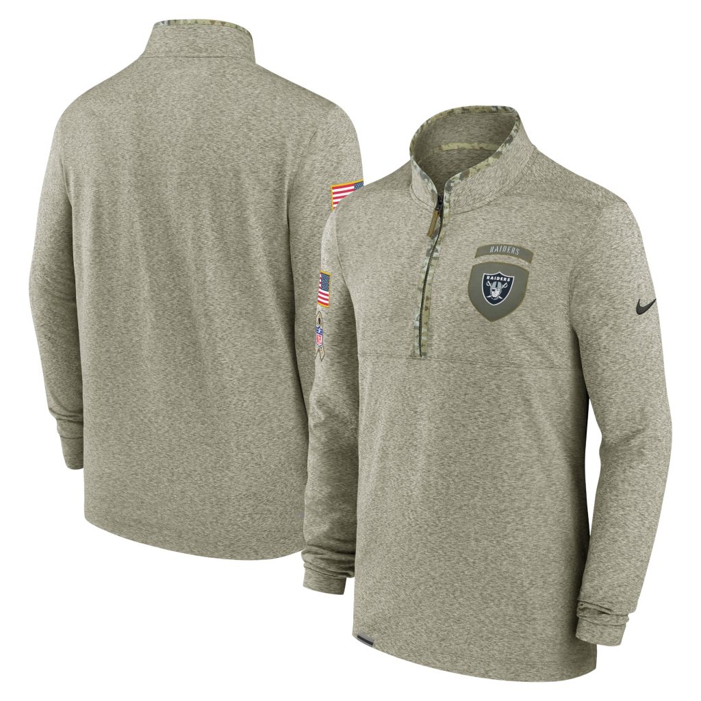 Men's Las Vegas Raiders Nike Olive 2022 Salute to Service Shield Quarter-Zip Top