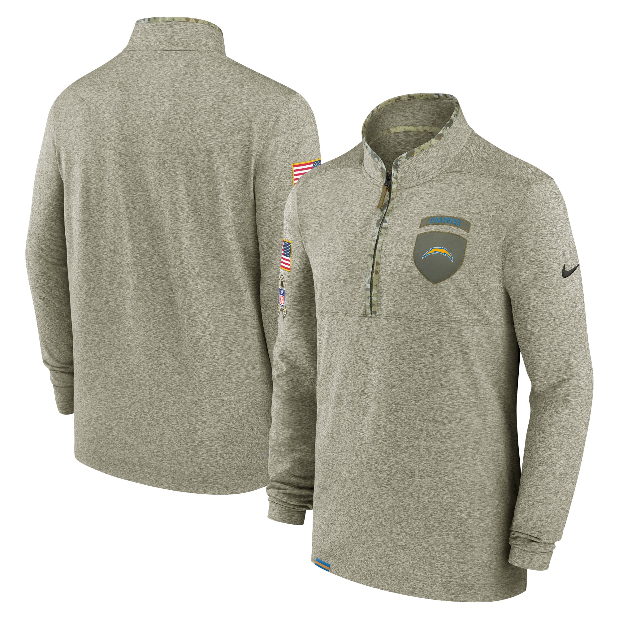Men's Los Angeles Chargers Nike Olive 2022 Salute to Service Shield Quarter-Zip Top