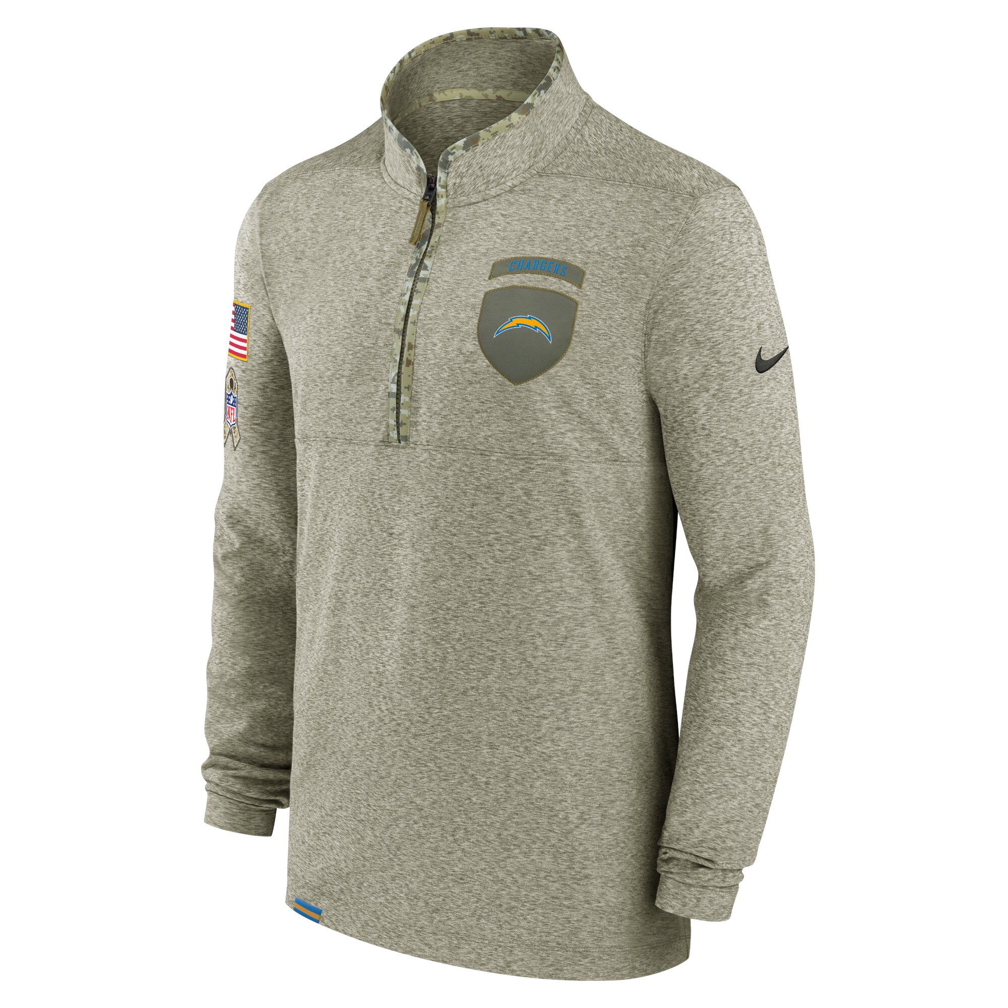 Men's Los Angeles Chargers Nike Olive 2022 Salute to Service Shield Quarter-Zip Top