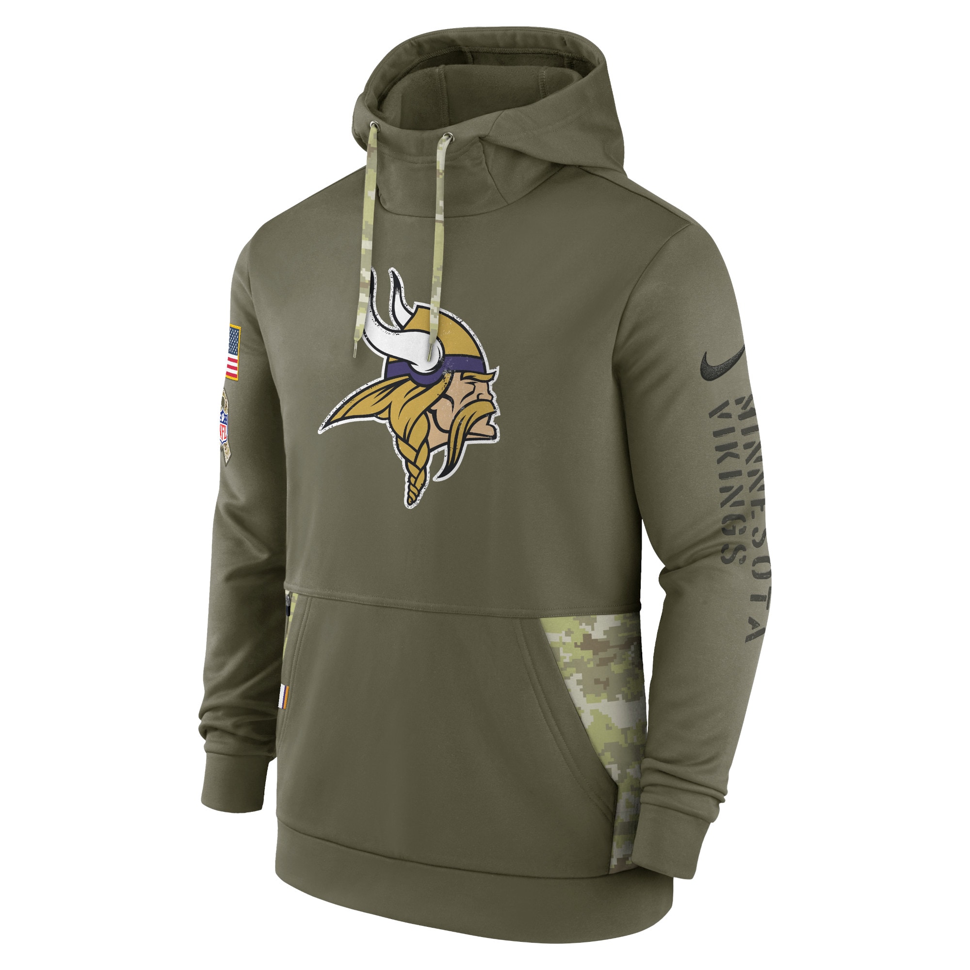 Men's Minnesota Vikings Nike Olive 2022 Salute to Service Therma Performance Pullover Hoodie