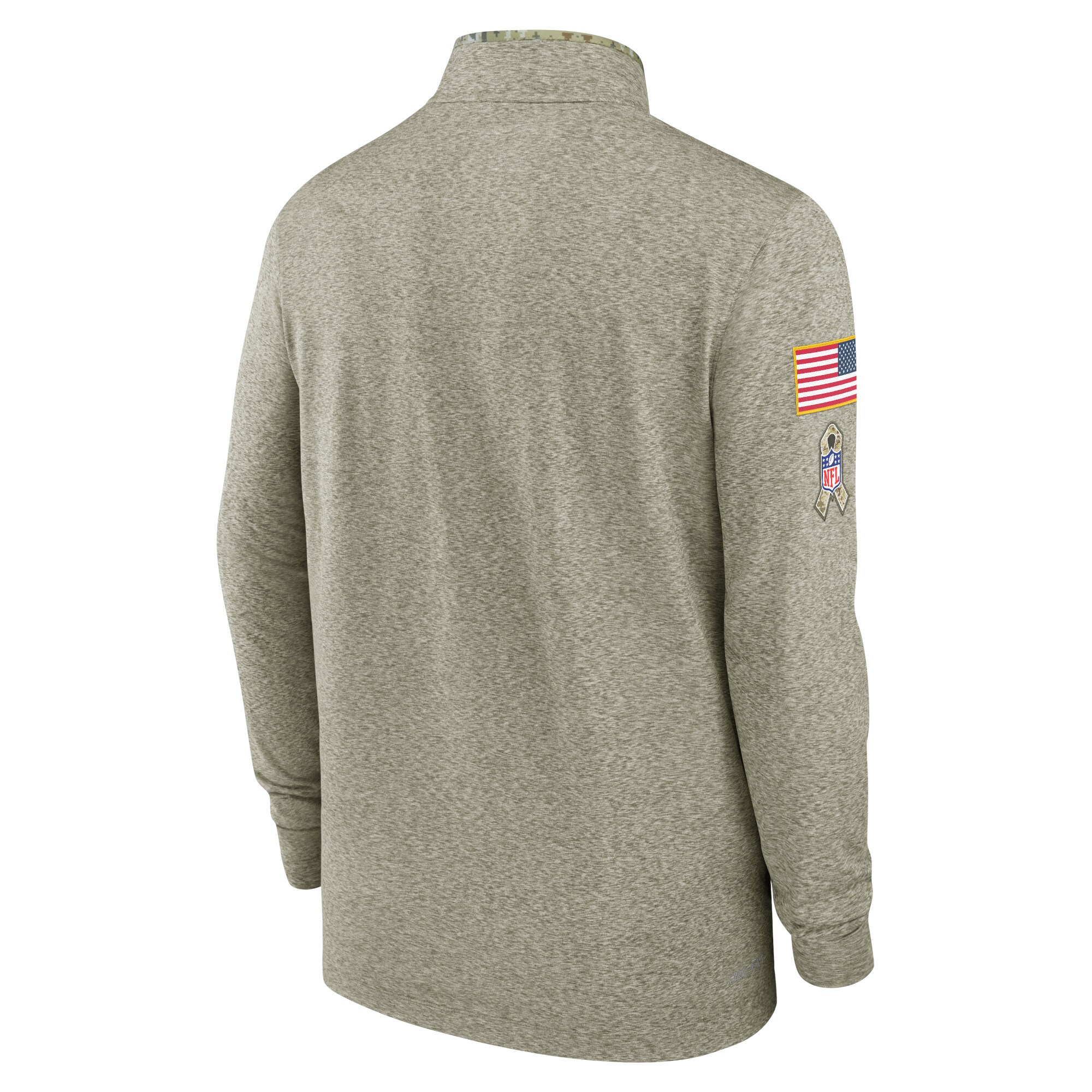 Men's New England Patriots Nike Olive 2022 Salute to Service Shield Quarter-Zip Top