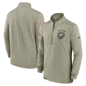 Men's Philadelphia Eagles Nike Olive 2022 Salute to Service Shield Quarter-Zip Top