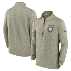 Men's Pittsburgh Steelers Nike Olive 2022 Salute to Service Shield Quarter-Zip Top