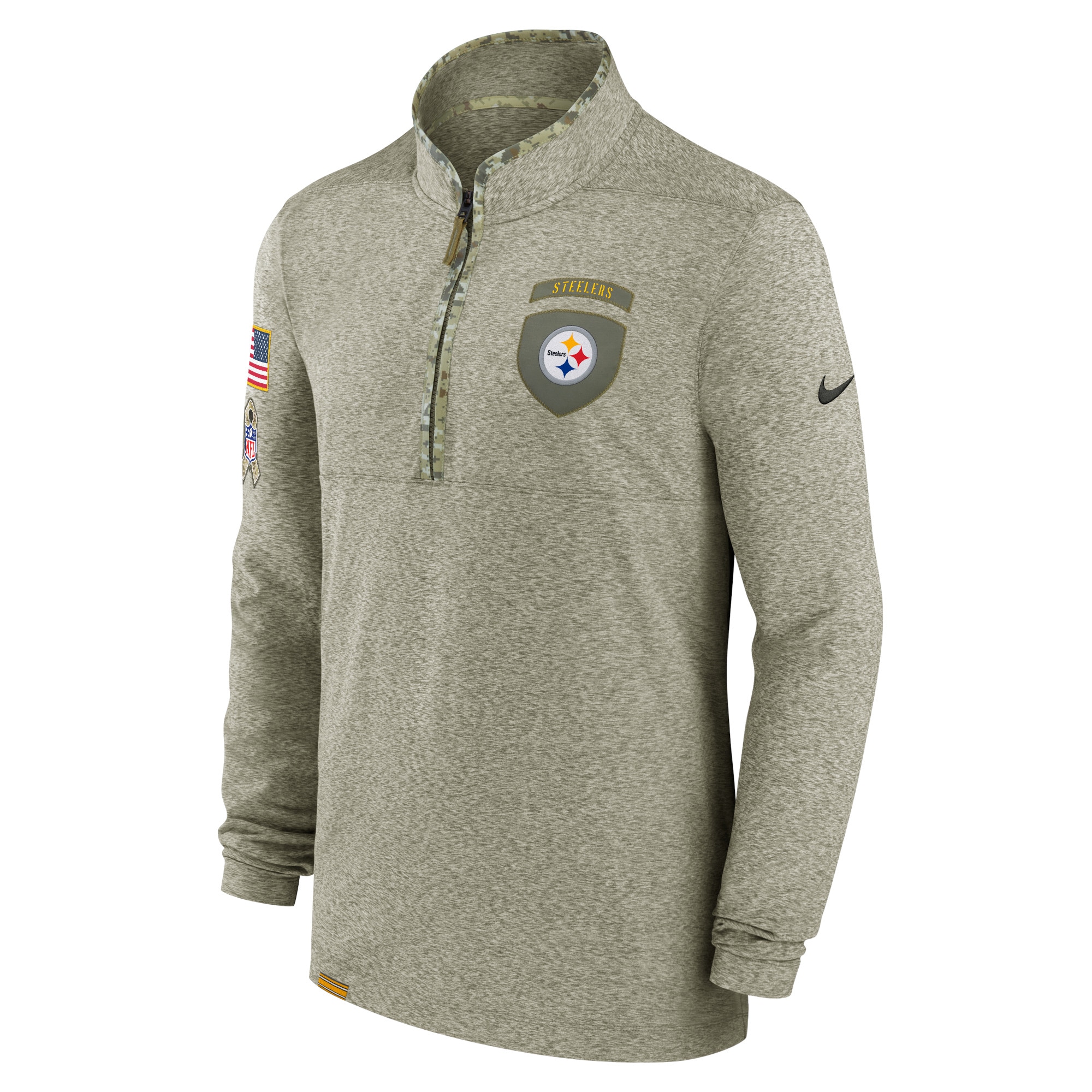 Men's Pittsburgh Steelers Nike Olive 2022 Salute to Service Shield Quarter-Zip Top