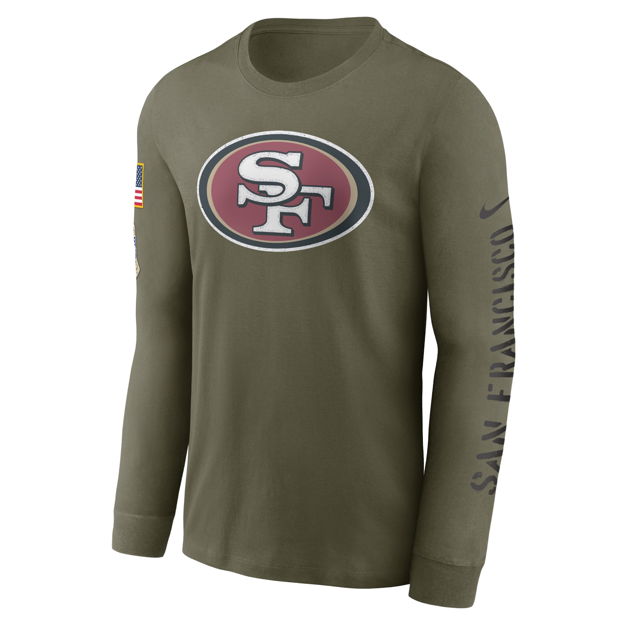 Men's San Francisco 49ers Nike Olive 2022 Salute To Service Long Sleeve T-Shirt