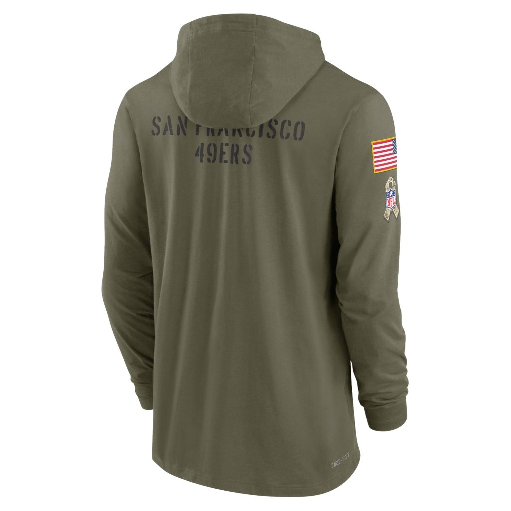 San Francisco 49ers Hoodie Olive Salute to Service Sideline Therma Pullover