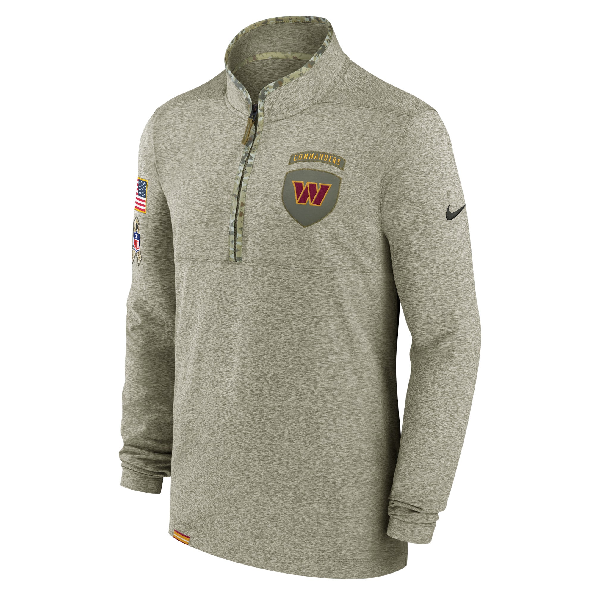 Men's Washington Commanders Nike Olive 2022 Salute to Service Shield Quarter-Zip Top