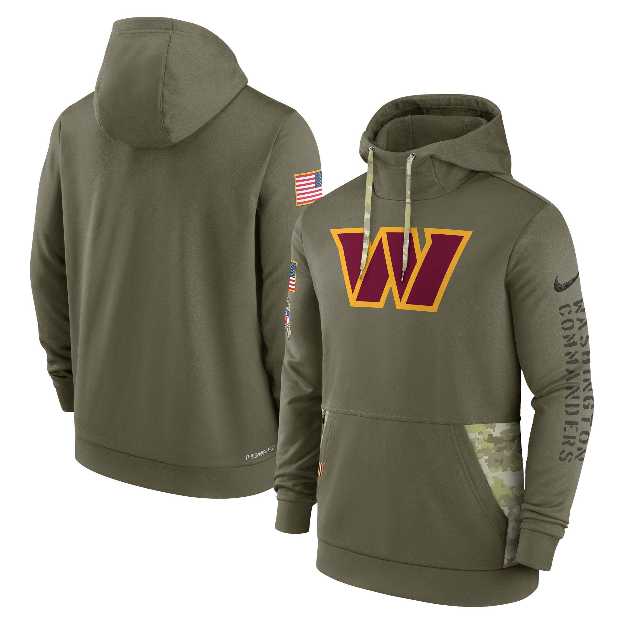 Men's Washington Commanders Nike Olive 2022 Salute to Service Therma Performance Pullover Hoodie