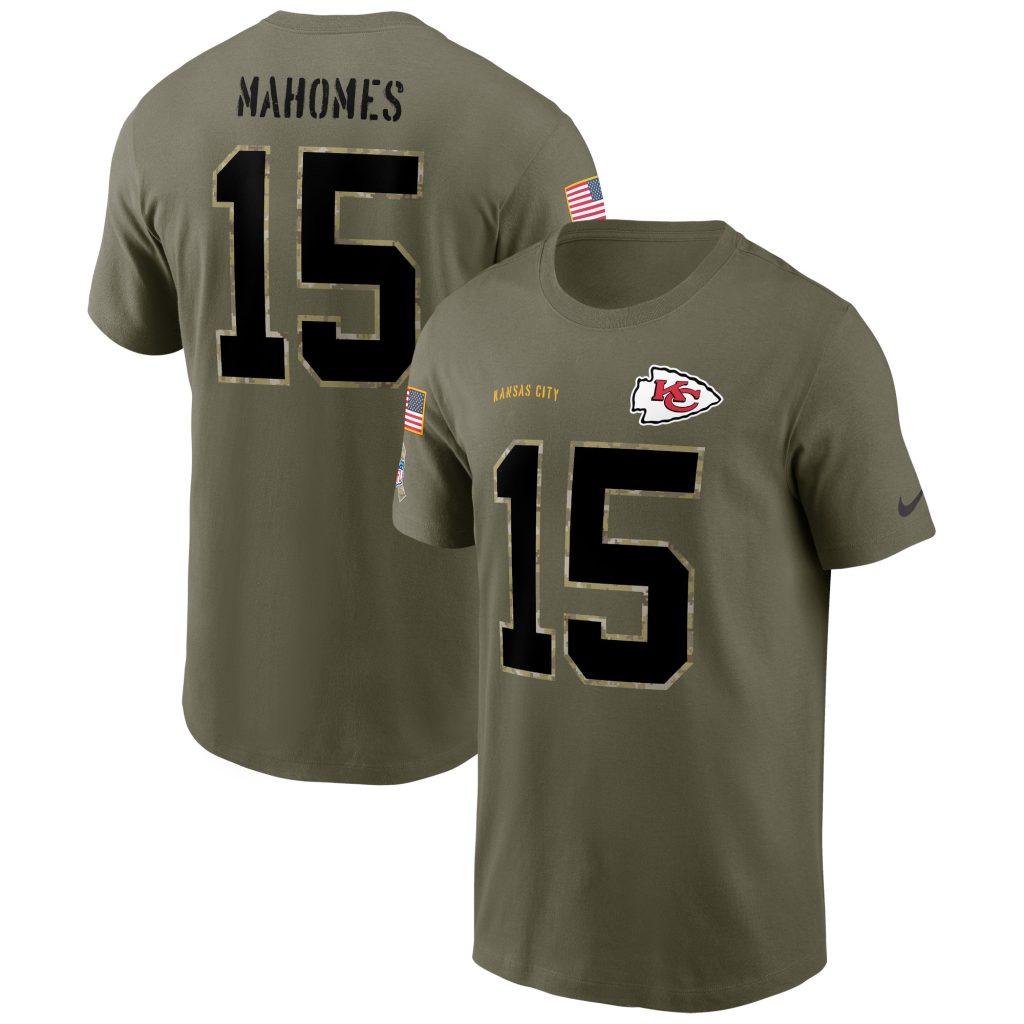 Men's Kansas City Chiefs Patrick Mahomes Nike Olive 2022 Salute To Service Name & Number T-Shirt
