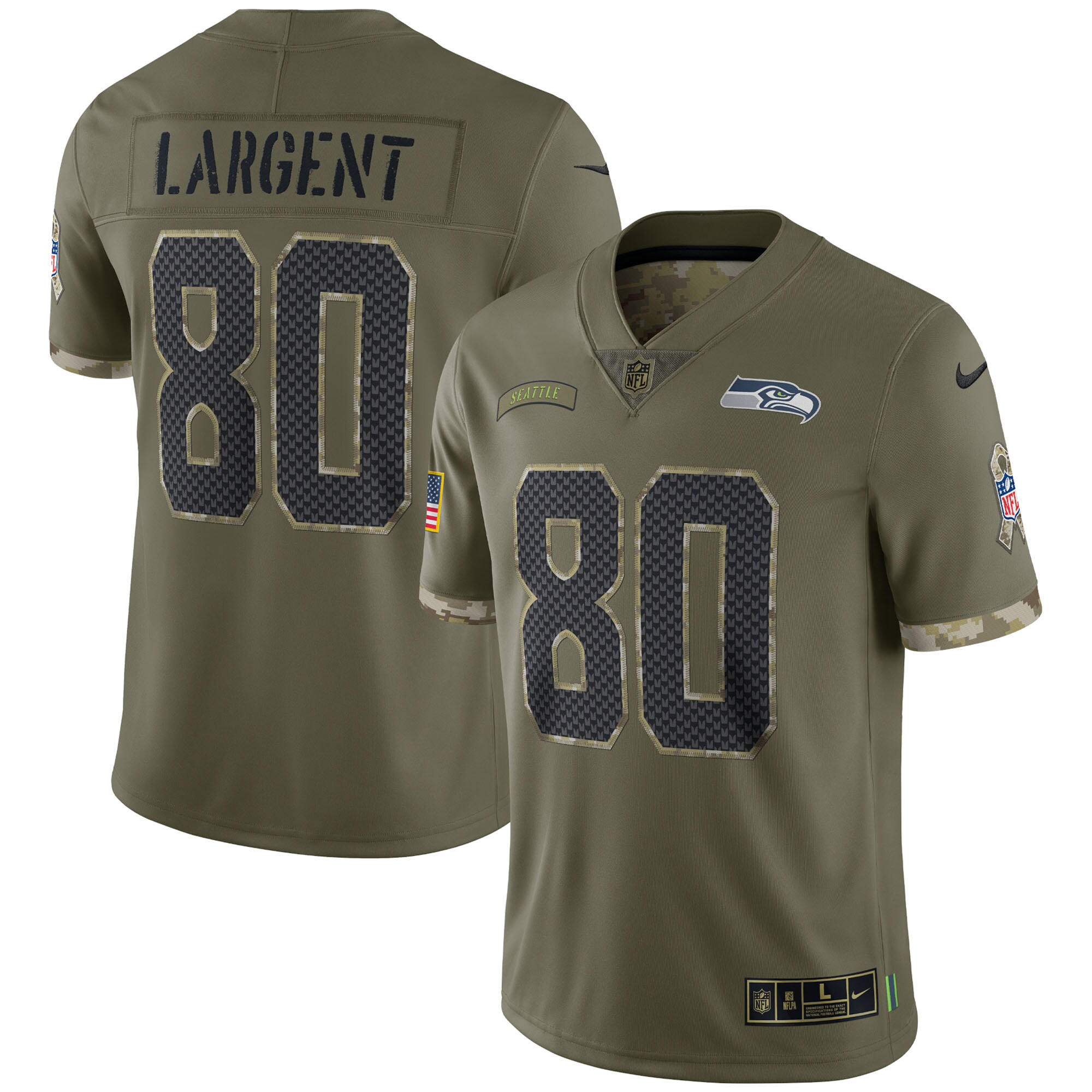 Men's Seattle Seahawks Steve Largent Nike Olive 2022 Salute To Service Retired Player Limited Jersey