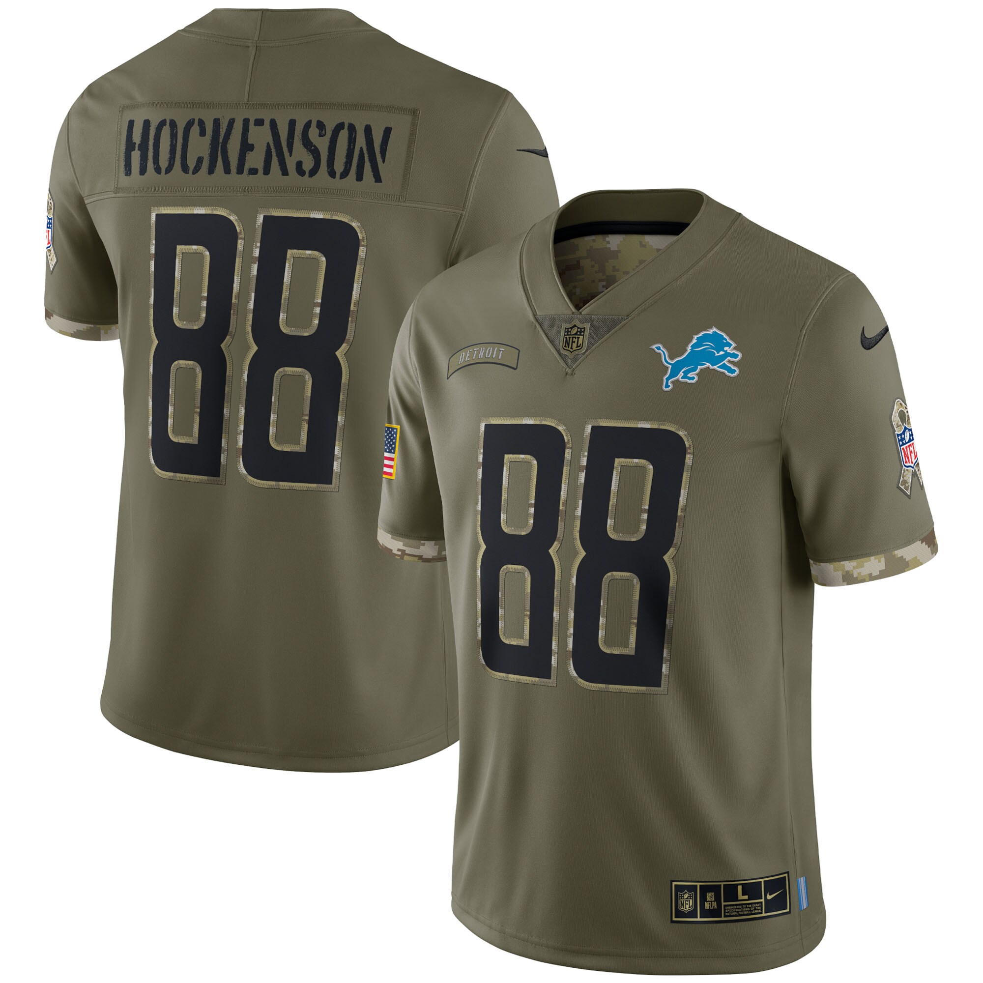 Men's Detroit Lions T.J. Hockenson Nike Olive 2022 Salute To Service Limited Jersey