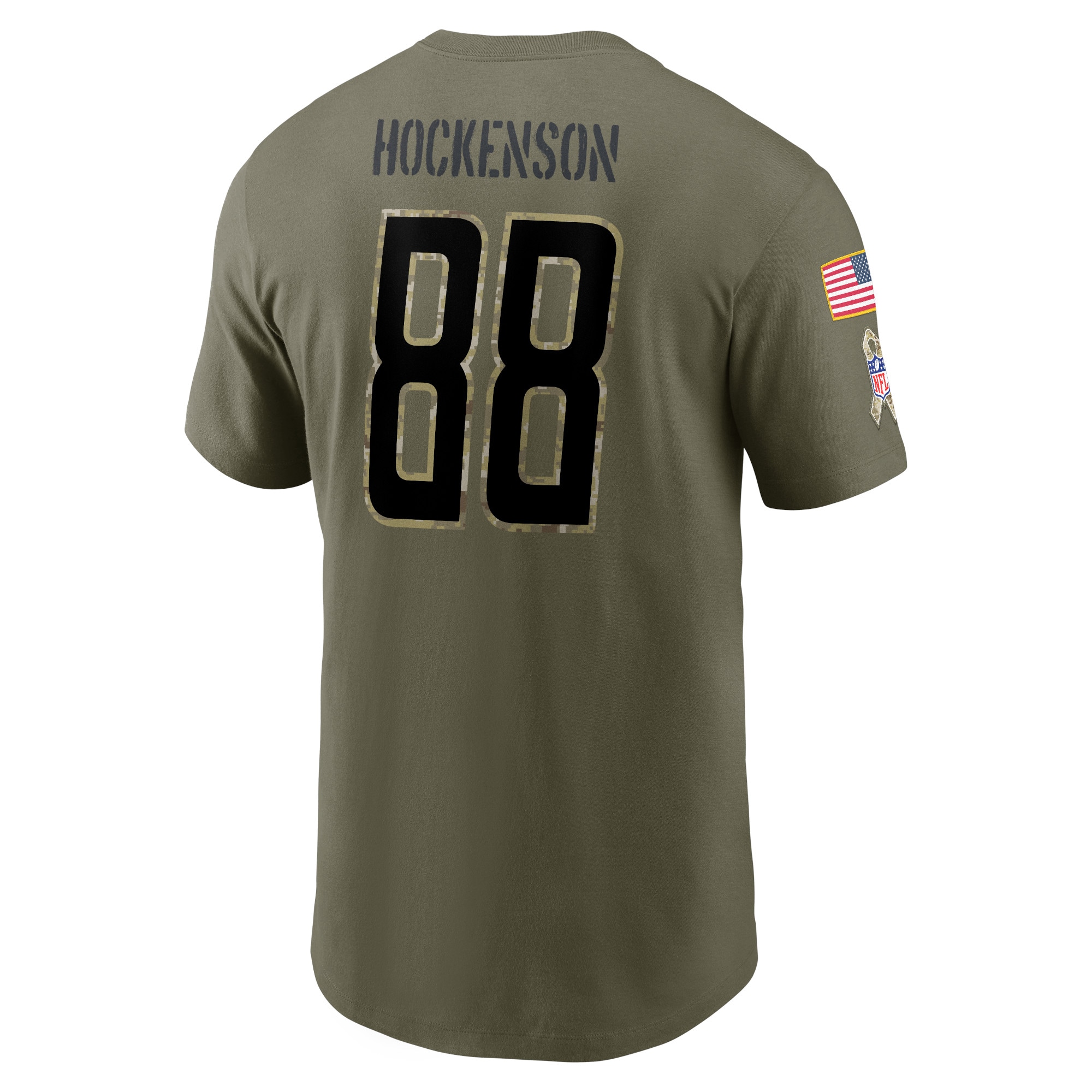 Men's Detroit Lions T.J. Hockenson Nike Olive 2022 Salute To Service Name & Number T-Shirt