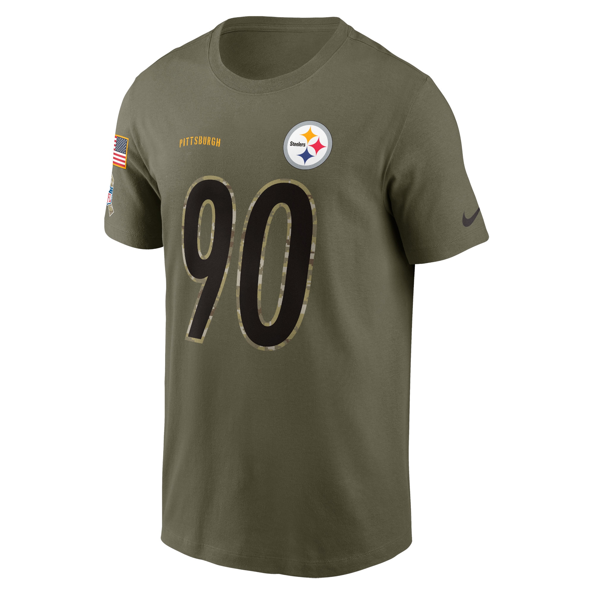 Men's Pittsburgh Steelers T.J. Watt Nike Olive 2022 Salute To Service Name & Number T-Shirt