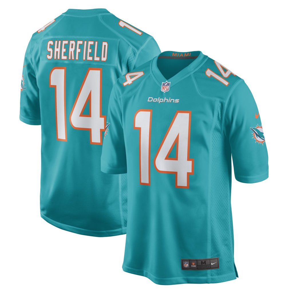 Men's Miami Dolphins Trent Sherfield Nike Aqua Game Player Jersey