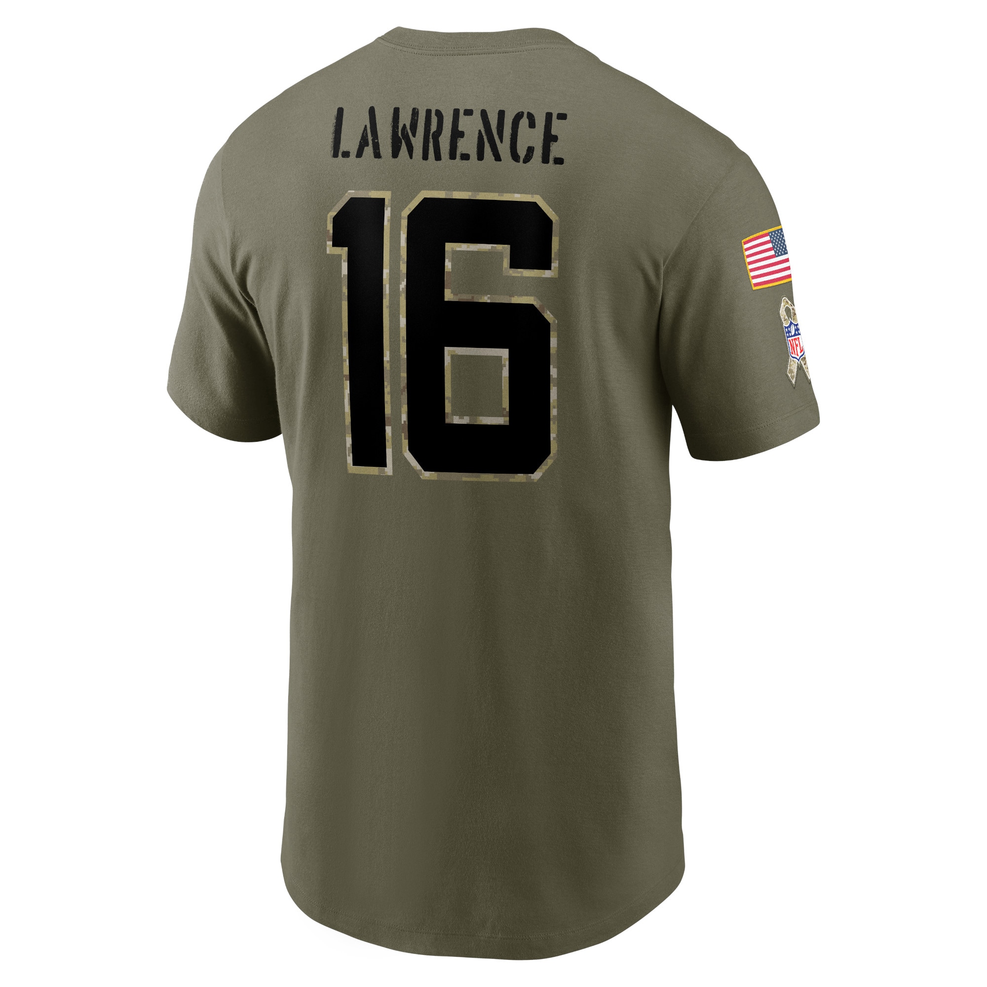 Men's Jacksonville Jaguars Trevor Lawrence Nike Olive 2022 Salute To Service Name & Number T-Shirt