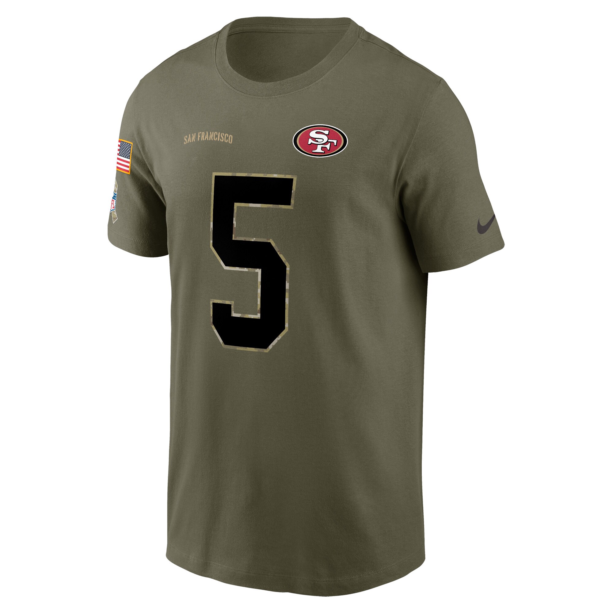 Men's San Francisco 49ers Trey Lance Nike Olive 2022 Salute To Service Name & Number T-Shirt