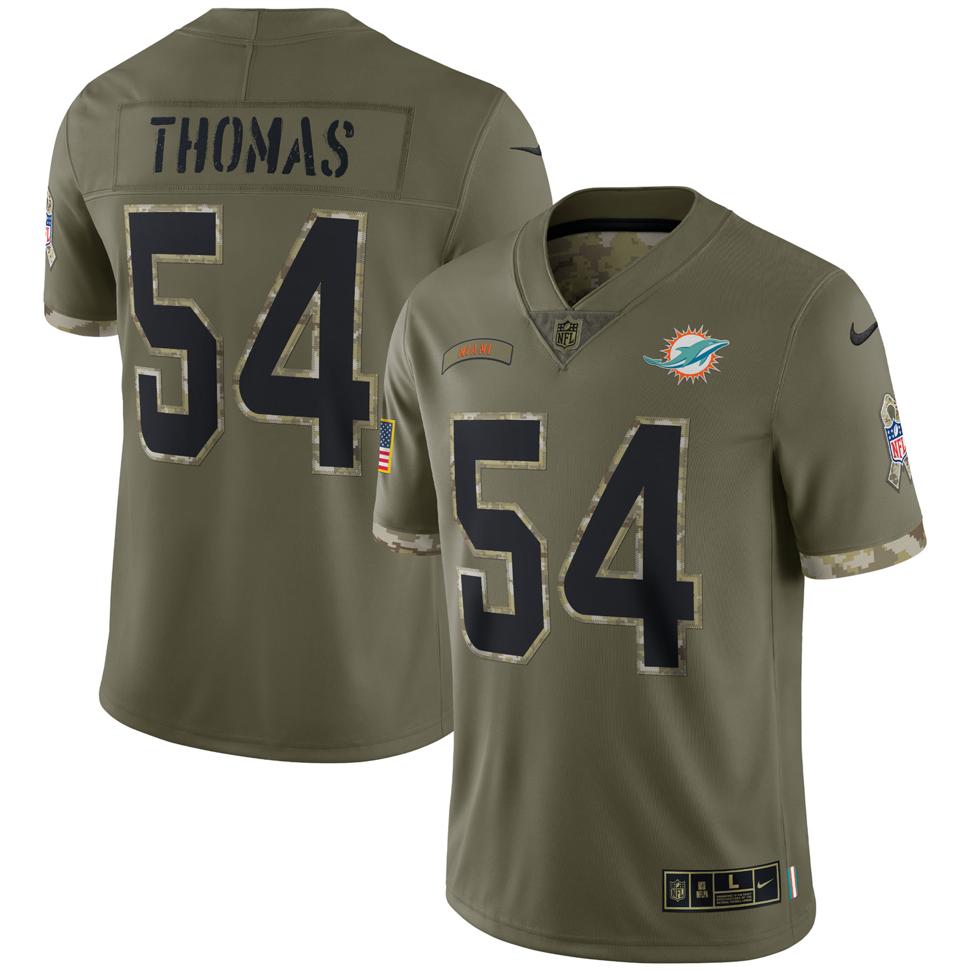 Men's Miami Dolphins Zach Thomas Nike Olive 2022 Salute To Service Retired Player Limited Jersey