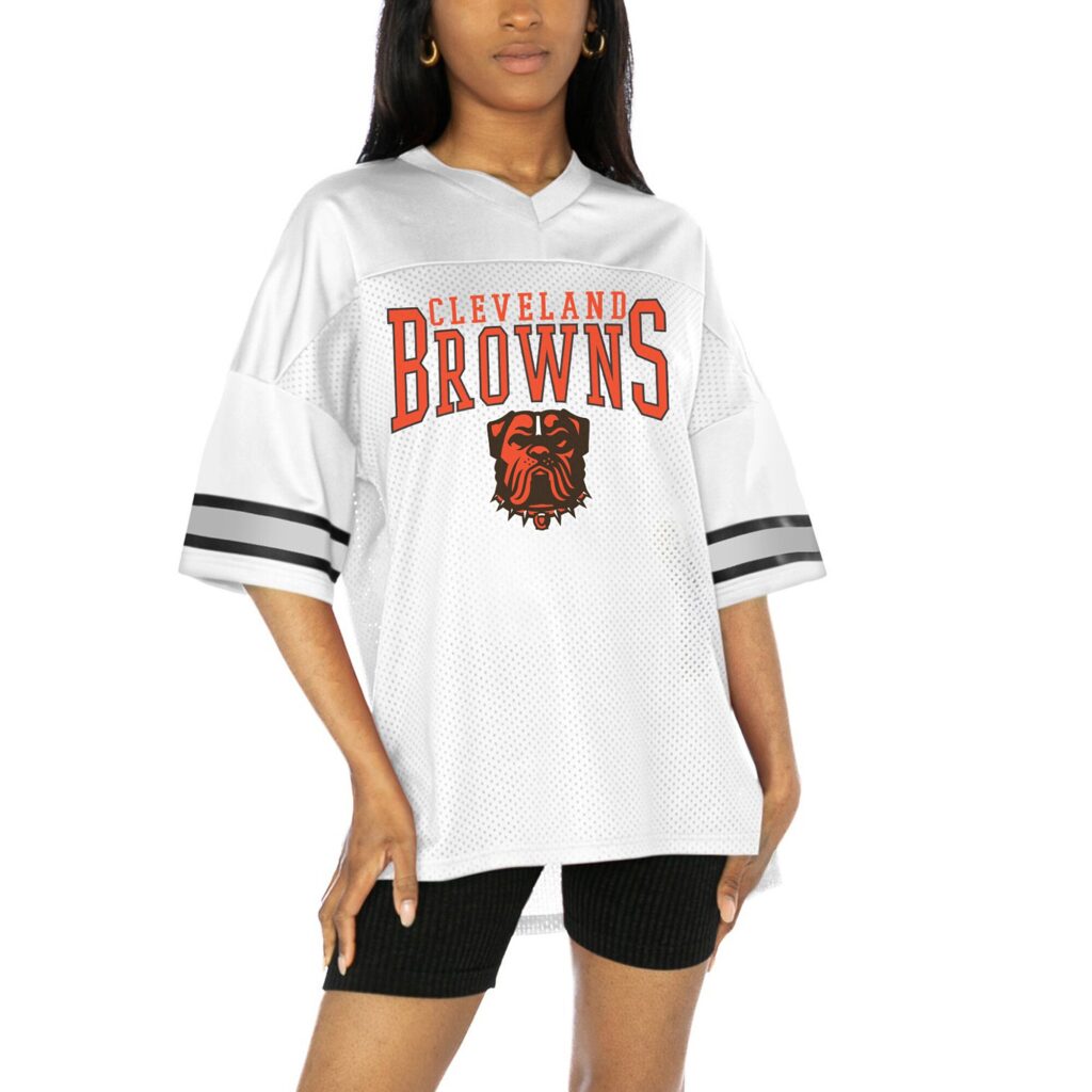 Cleveland Browns Gameday Couture Women's Top Recruit Oversized Side Slit V-Neck Fashion Jersey - White