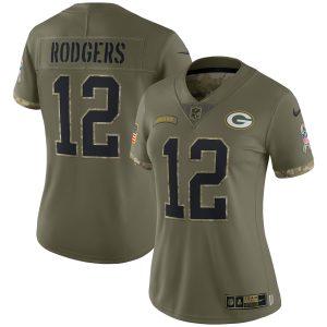 Women's Green Bay Packers Aaron Rodgers Nike Olive 2022 Salute To Service Limited Jersey