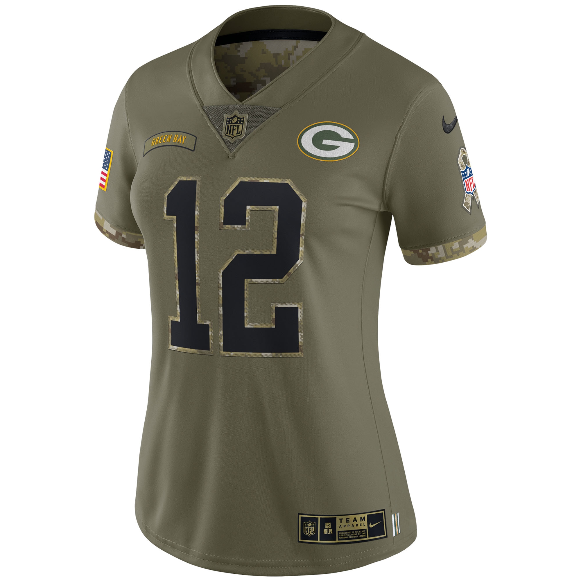 Women's Green Bay Packers Aaron Rodgers Nike Olive 2022 Salute To Service Limited Jersey