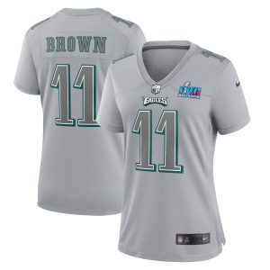 Women's Philadelphia Eagles A.J. Brown Nike Gray Super Bowl LVII Patch Atmosphere Fashion Game Jersey