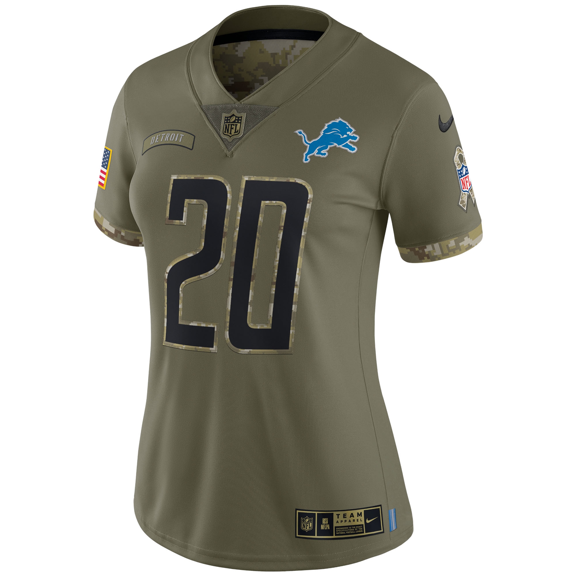 Women's Detroit Lions Barry Sanders Nike Olive 2022 Salute To Service Retired Player Limited Jersey