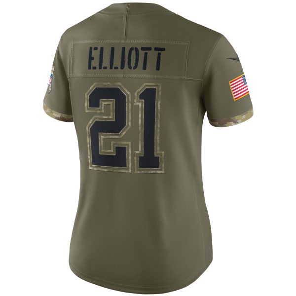 Women's Dallas Cowboys Ezekiel Elliott Nike Olive 2022 Salute To Service Limited Jersey