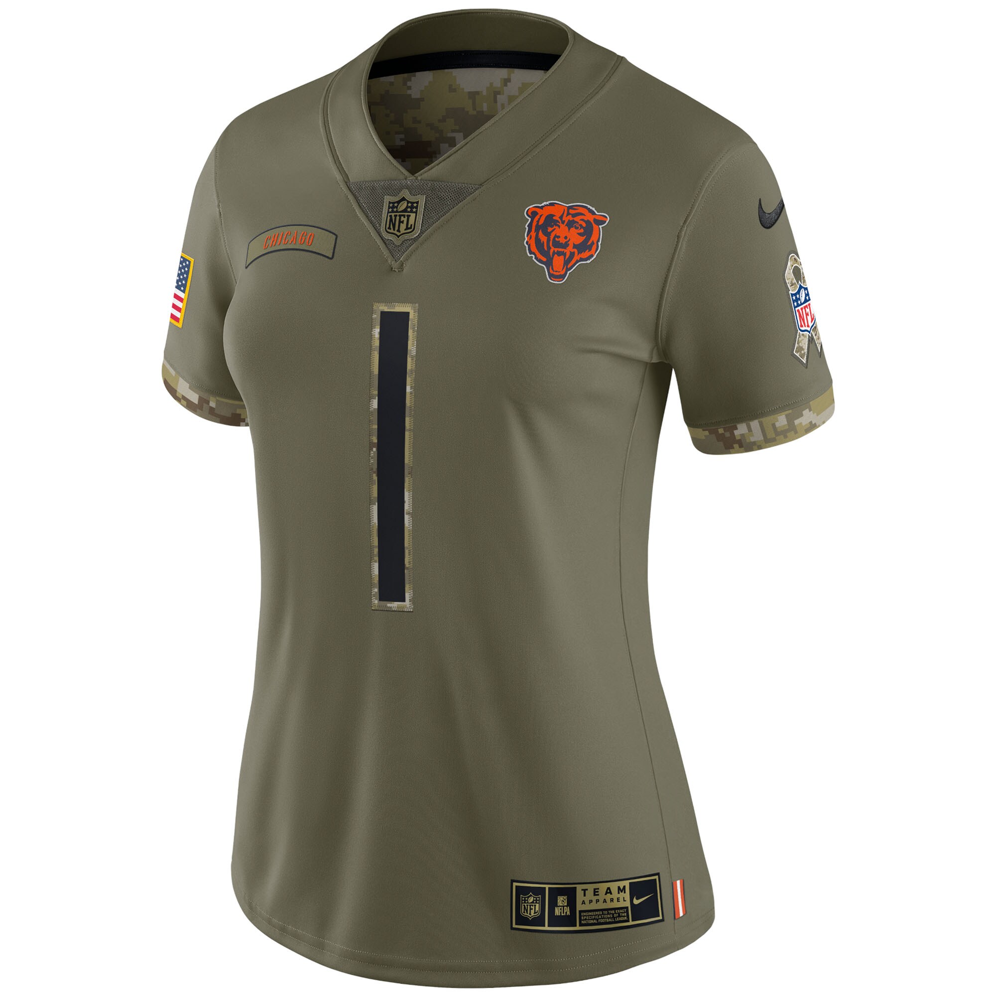 Women's Chicago Bears Justin Fields Nike Olive 2022 Salute To Service Limited Jersey