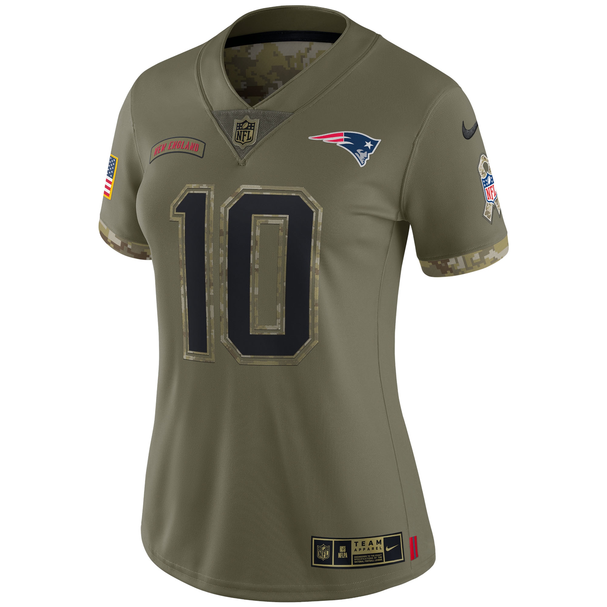 Women's New England Patriots Mac Jones Nike Olive 2022 Salute To Service Limited Jersey