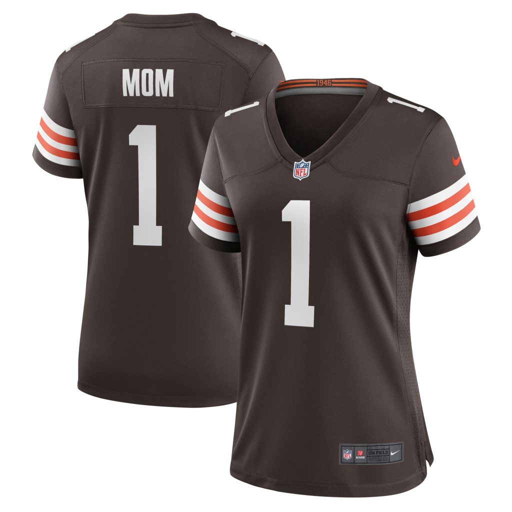 Women's Cleveland Browns Number 1 Mom Nike Brown Game Jersey