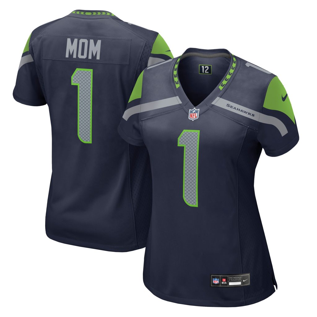 Women's Seattle Seahawks Number 1 Mom Nike College Navy Game Jersey
