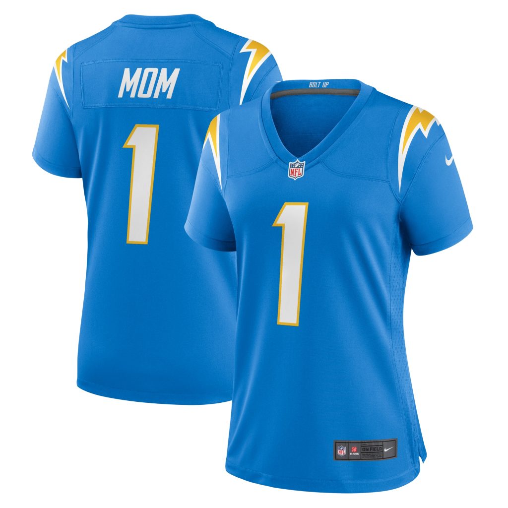 Women's Los Angeles Chargers Number 1 Mom Nike Powder Blue Game Jersey