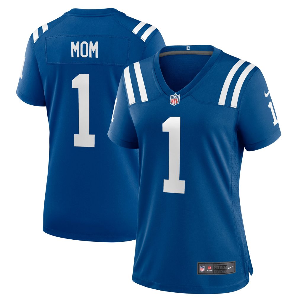 Women's Indianapolis Colts Number 1 Mom Nike Royal Game Jersey