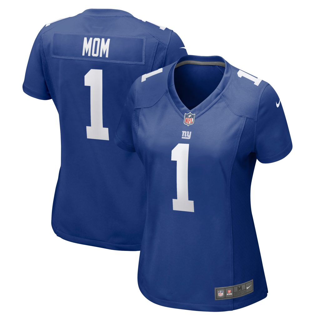 Women's New York Giants Number 1 Mom Nike Royal Game Jersey