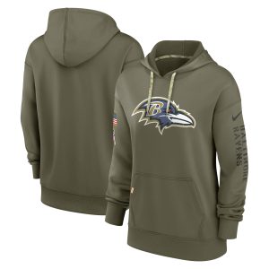 Women's Baltimore Ravens Nike Olive 2022 Salute To Service Performance Pullover Hoodie