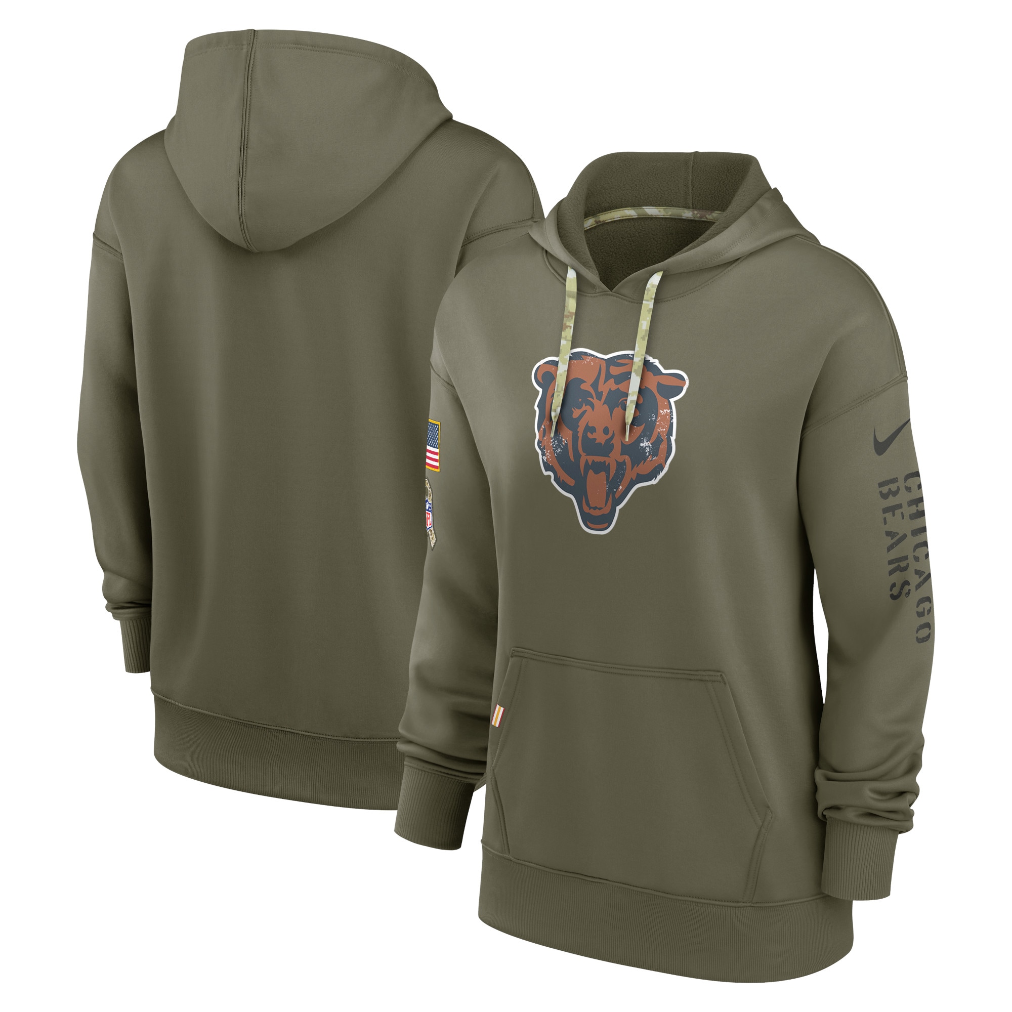Women's Chicago Bears Nike Olive 2022 Salute To Service Performance Pullover Hoodie