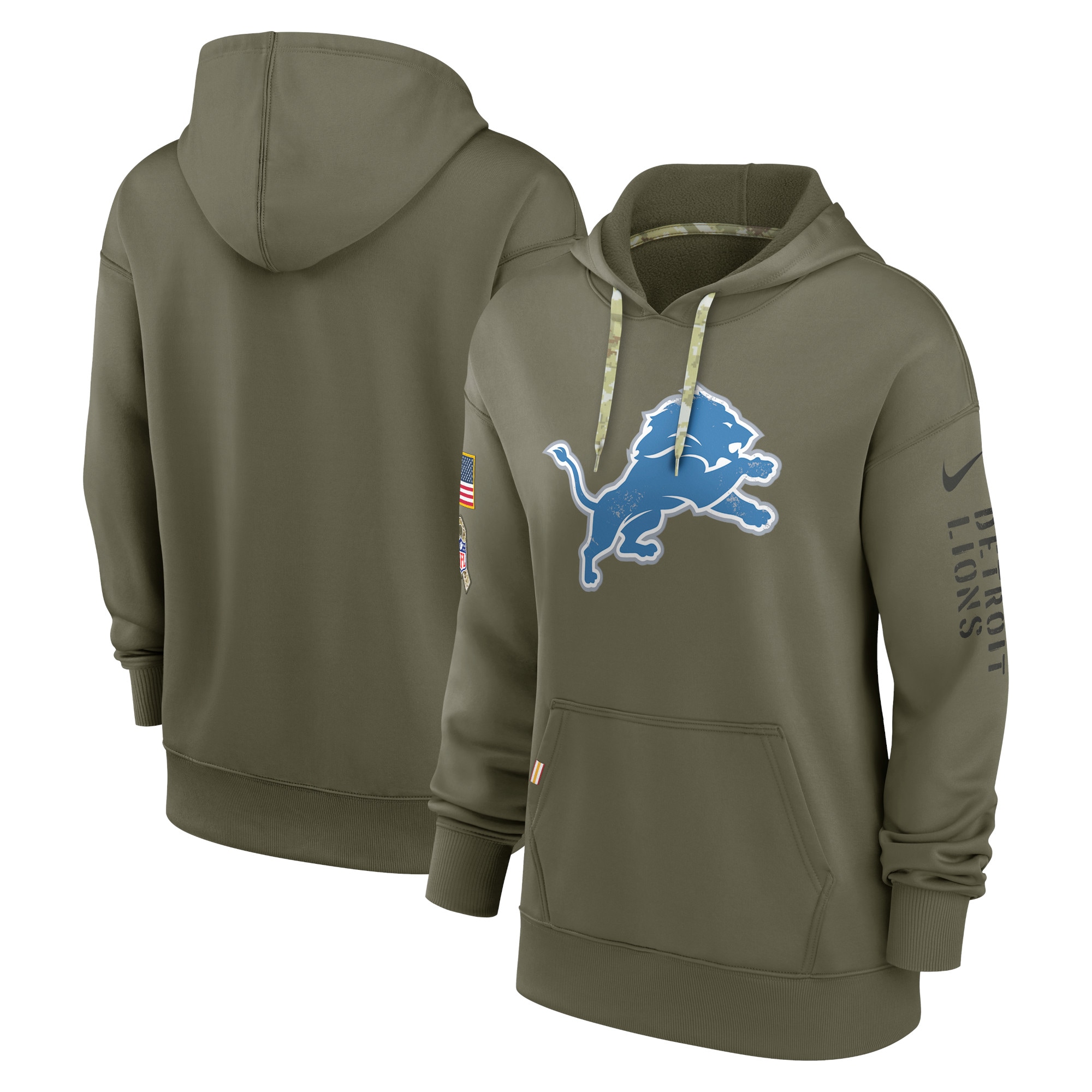 Women's Detroit Lions Nike Olive 2022 Salute To Service Performance Pullover Hoodie