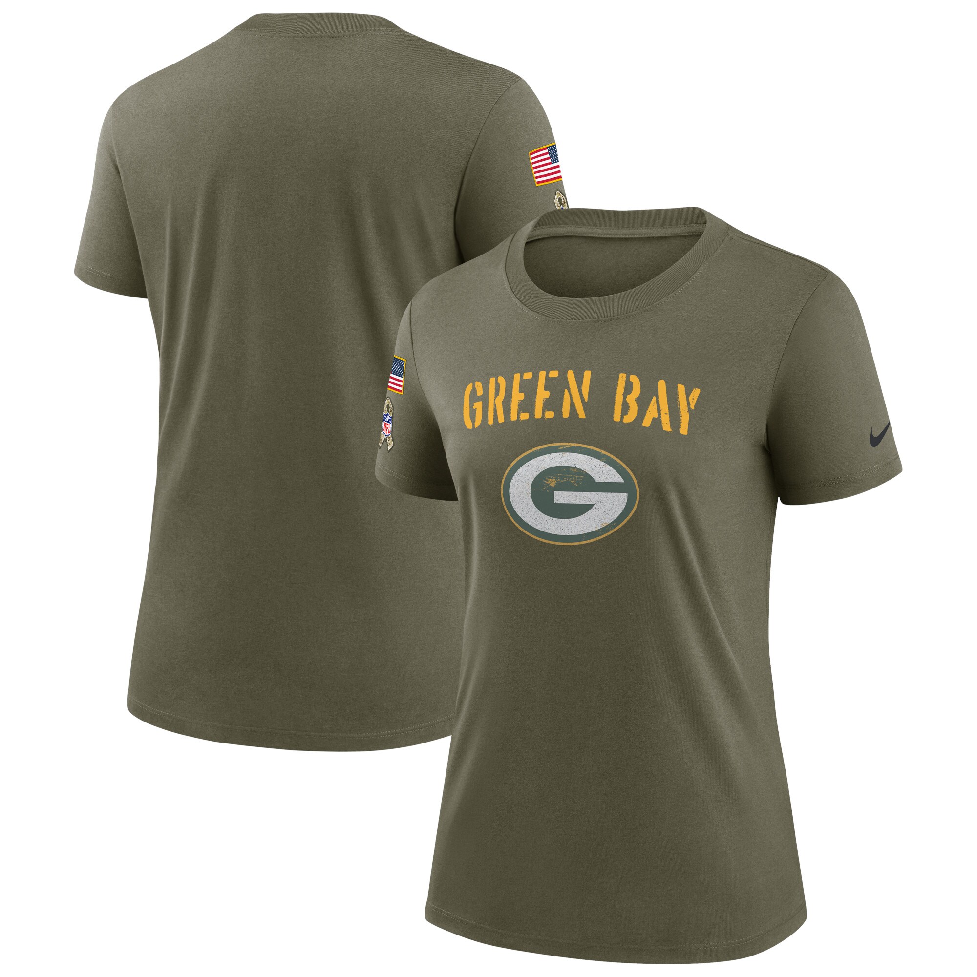 Women's Green Bay Packers Nike Olive 2022 Salute To Service Legend T-Shirt