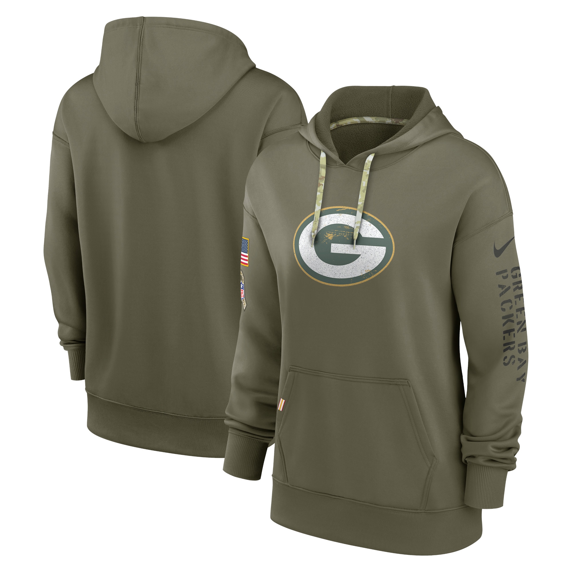 Women's Green Bay Packers Nike Olive 2022 Salute To Service Performance Pullover Hoodie